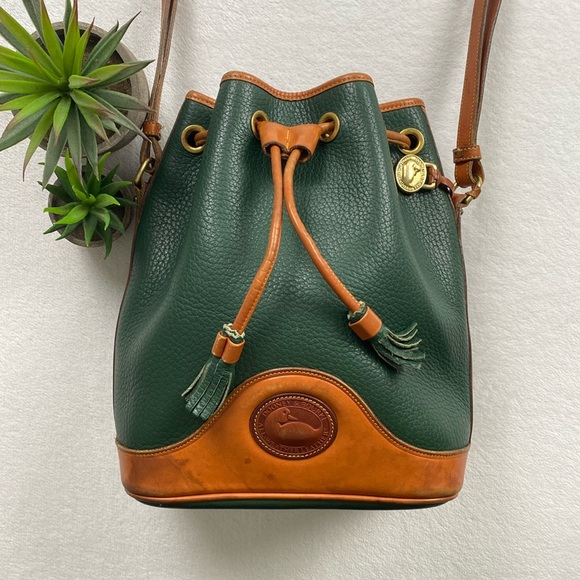 Dooney & Bourke Handbags - Dooney & Bourke All Weather Leather Drawstring Shoulder Bucket Bag (Green/Brown)